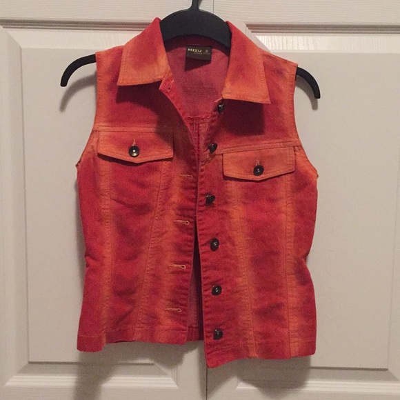 Orangy Red Jean Jacket Vest - Picture 1 of 4